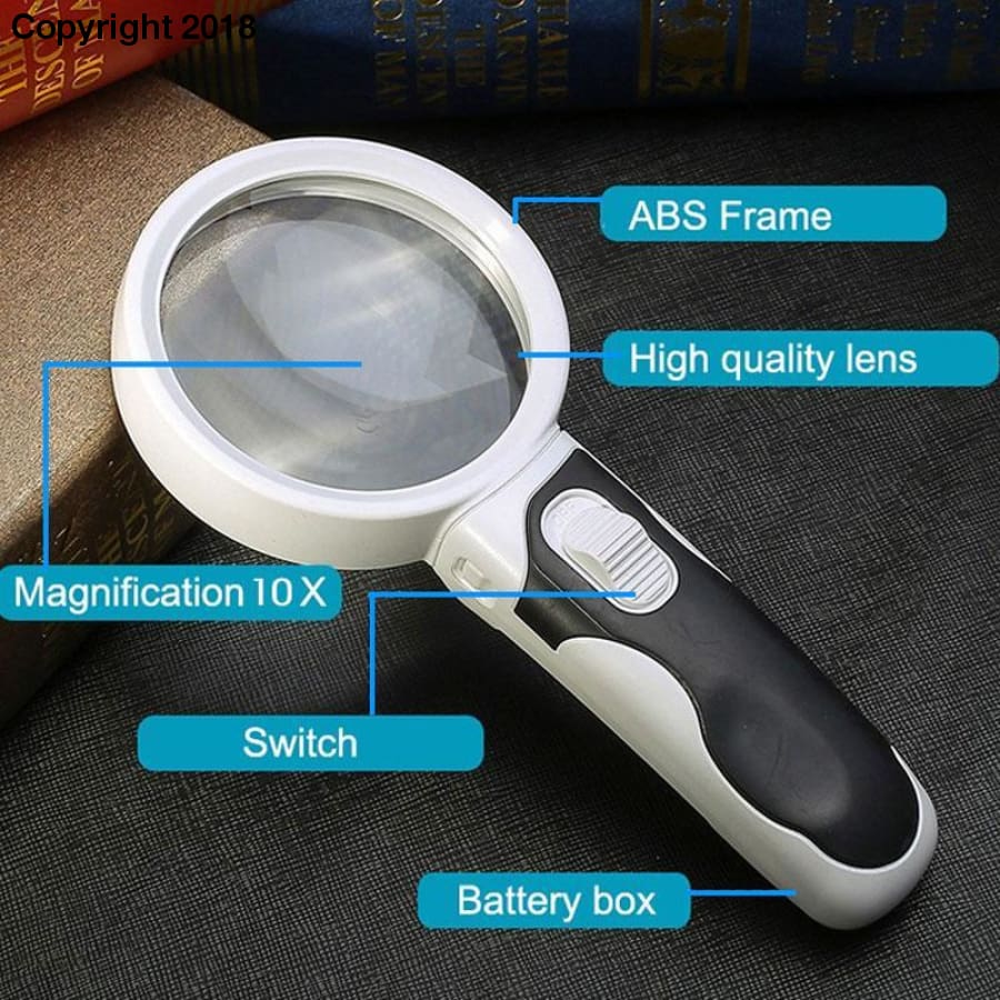 Extra Large Lens Handheld Magnifier Illuminated Magnifying Glass with 10  pieces / 12 pieces LED Light Reading Magnifying Glass