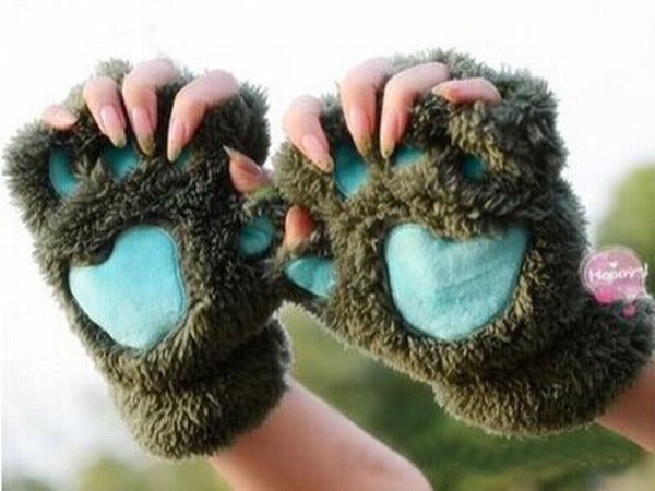 Claw Paw Plush Mittens Short Fingerless Gloves