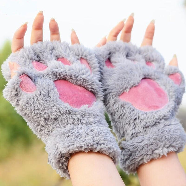 Claw Paw Plush Mittens Short Fingerless Gloves