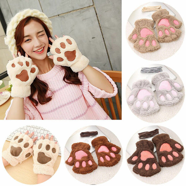 Claw Paw Plush Mittens Short Fingerless Gloves