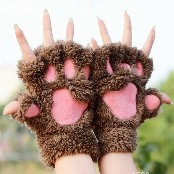 Claw Paw Plush Mittens Short Fingerless Gloves