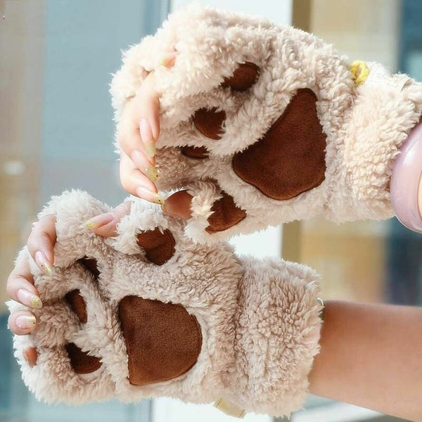 Claw Paw Plush Mittens Short Fingerless Gloves