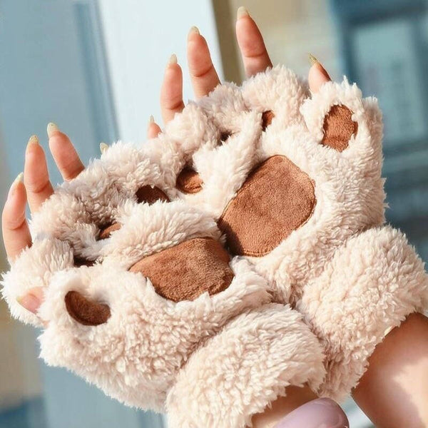 Claw Paw Plush Mittens Short Fingerless Gloves