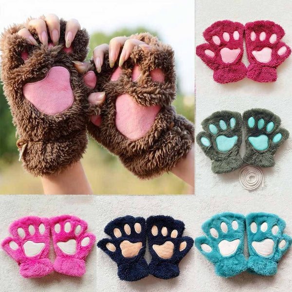 Claw Paw Plush Mittens Short Fingerless Gloves